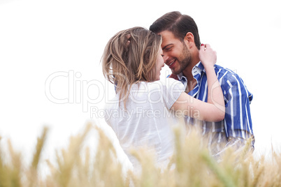 Loving couple under the clear sky