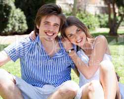 Smiling romantic young couple