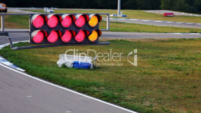 Traffic light on carting race sequence shot