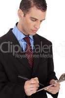 Closeup of a business man with notepad