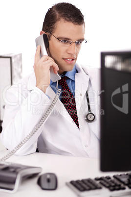 Male physician talking over phone