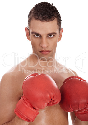 Closeup of young attractive men wearing red gloves