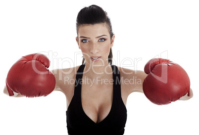 Sexy female posing with red boxing gloves