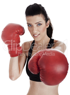 Woman boxer giving a punch