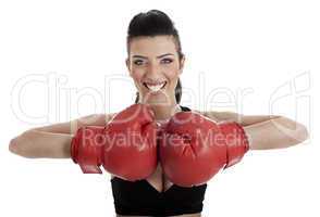 Healthy woman practicising boxing
