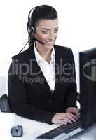 Customer support woman with headset at office