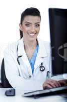 Female doctor working in the system