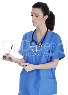 Friendly nurse making medical notes