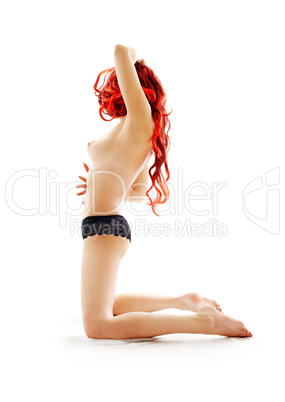 kneeled redhead in black panties