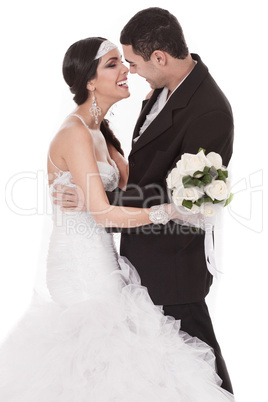 Happy bride and groom on their wedding day