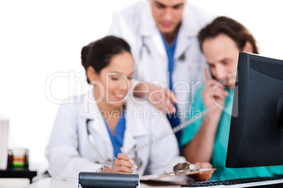 Doctor team making discussion over phone