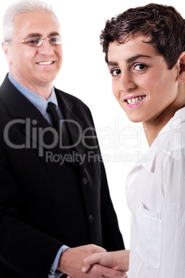 Business man handshake with a young boy