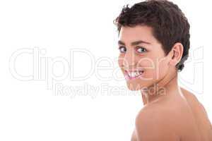 Topless young teenager smiling