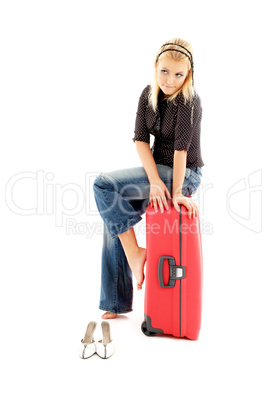 lovely blond with red suitcase