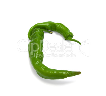 Letter C composed of green peppers