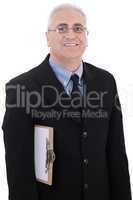 Mature business man holding a clipboard