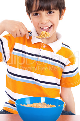 Young boy having his breakfast