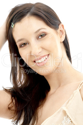cheerful brunette with diamond make-up