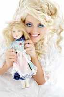 happy bride with doll