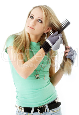 hair combing teenager girl