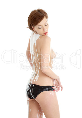 topless girl with yoghurt on spine