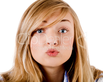 young girl give kiss to the camera