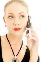 portrait of elegant blond using cellular phone