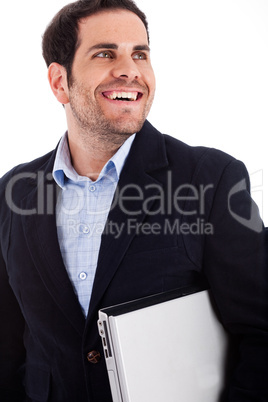 Young worker carrying a laptop