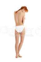 healthy redhead in white bikini panties