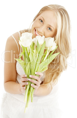 happy blond with white tulips #2