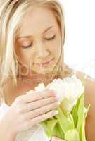 lovely blond with white tulips
