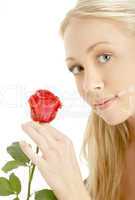 romantic blond with red rose