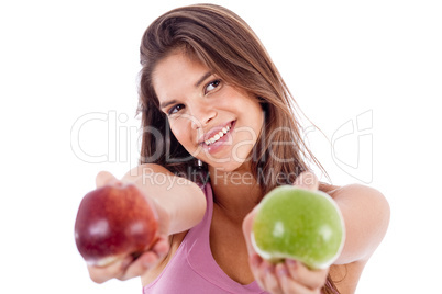 closeup of a girl giving apple in both hands