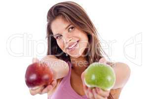 closeup of a girl giving apple in both hands