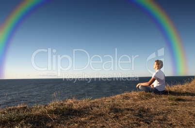 meditation with rainbow