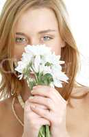 girl with white chrysanthemum