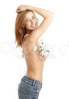 topless hippy girl with white flowers