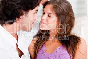 Close up of romantic young couple in passion look