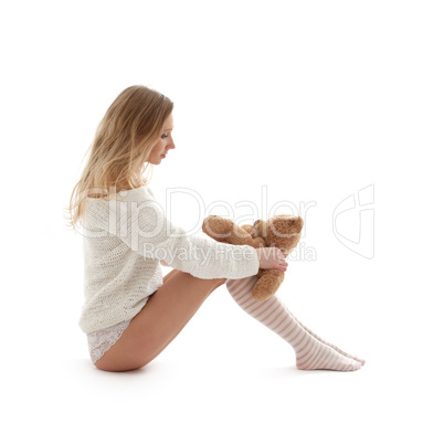 lovely blond in white sweater with teddy bear #2