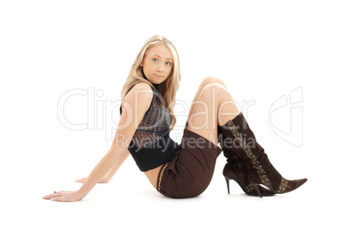 sitting blond in brown shorts and boots #2