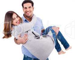 Cheerful young couple piggybacking