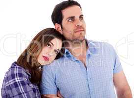 Women soothing herself on her boyfriend shoulders