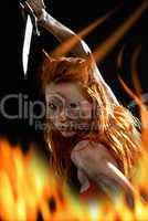 red devil girl with a knife in fire