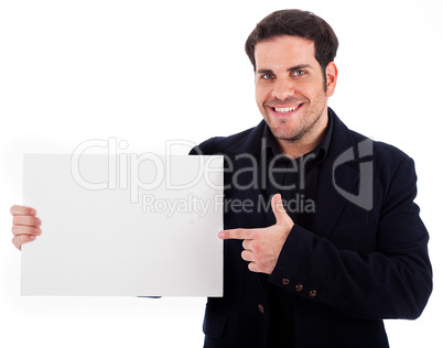 businessman pointing at the plain board