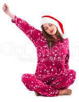 Santa girl relaxing by streching her right hand