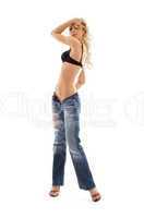 muscular blond in blue jeans