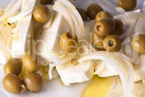 Cheese , Onions and Olives with oil