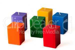 Group of colorful candles isolated in white background