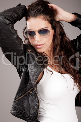 Attractive model wearing sunglasses