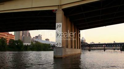 The skyline of Pittsburgh, Pennsylvania as seen from the river at dusk.